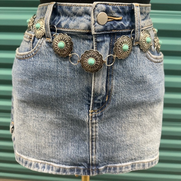 Western Silver and Turquoise Concho Waist Chain Belt for Women - Picture 2 of 10